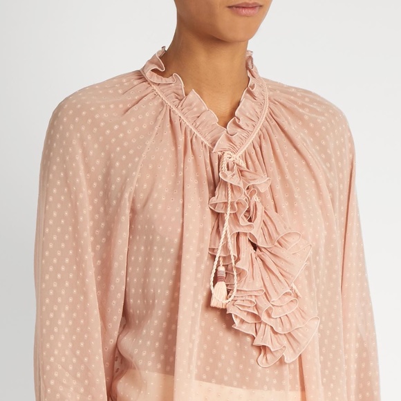 Roberto Cavalli Ruffle Silk-georgette Blouse Small - Picture 2 of 10